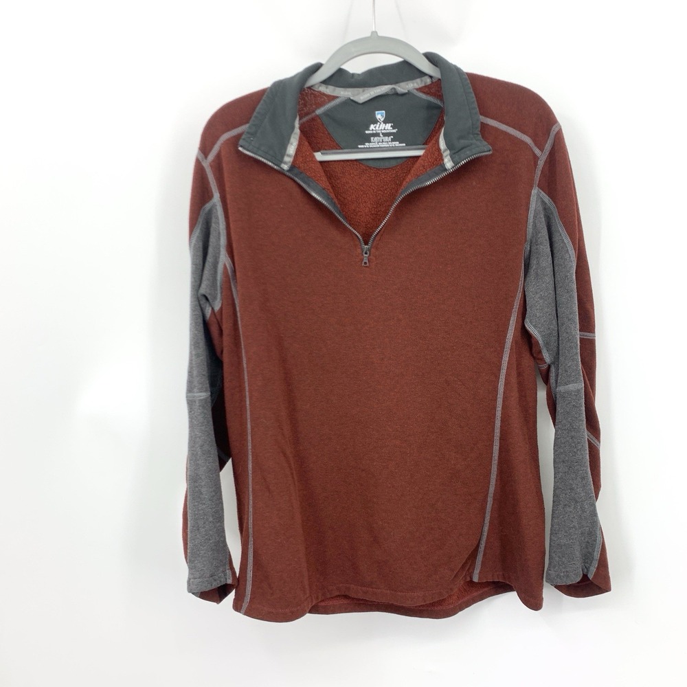 Kuhl Men Size Large Sweater Kashmira Red Gray Fleece 1/4 Zip Pullover Top